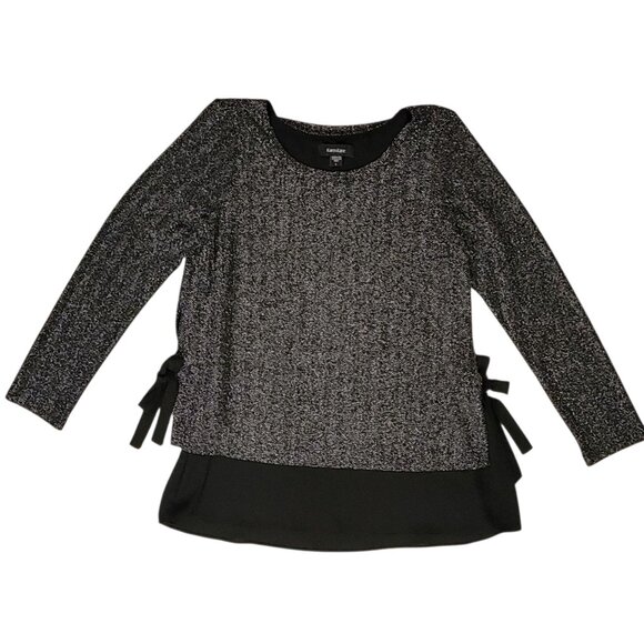 Karen Kane Black Silver Metallic Shimmery Evening Tunic Top with Side Bows Large - Picture 7 of 12